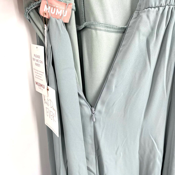 Show Me Your MuMu Jenn Maxi Dress Silver Sage Crisp Medium NWT - Picture 5 of 11